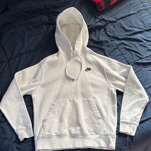 Nike Men's White Hoodie with Black Logo